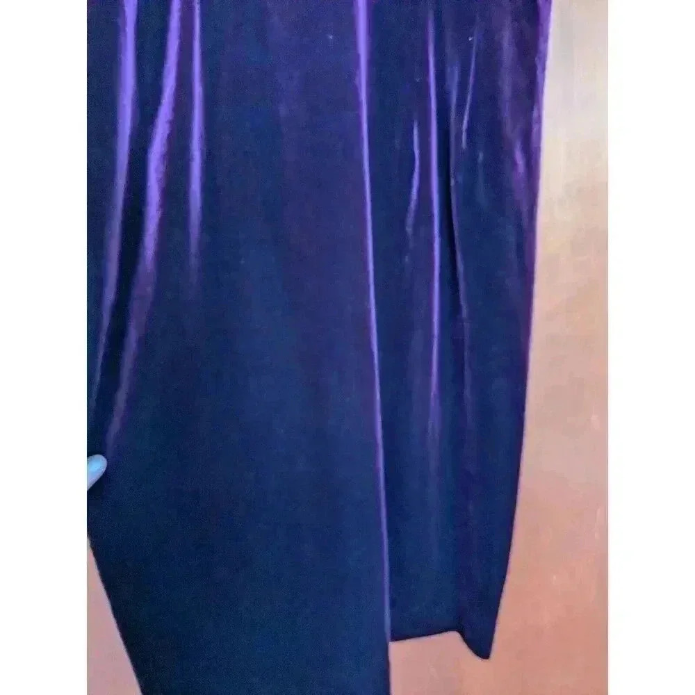 Vintage Burgundy Velvet Bead Embroidered Dress Size 14P Karen Kwong - Picture 5 of 7